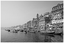 Bathing ghats and Ganga River at sunrise. Varanasi, Uttar Pradesh, India ( black and white)