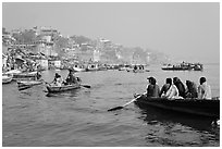 Rowboats on Ganges River. Varanasi, Uttar Pradesh, India ( black and white)