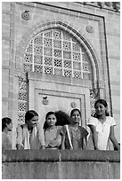 Girls in front of Gateway of India. Mumbai, Maharashtra, India ( black and white)