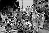 Vegetable stand, Colaba Market, Colaba Market. Mumbai, Maharashtra, India (black and white)