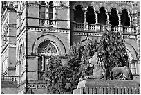 Lion and facade, Chhatrapati Shivaji Terminus. Mumbai, Maharashtra, India ( black and white)