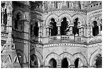 Arched openings on facade, Chhatrapati Shivaji Terminus. Mumbai, Maharashtra, India ( black and white)