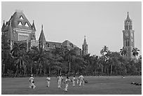 Cricket players, Oval Maiden, High Court, and University of Mumbai. Mumbai, Maharashtra, India (black and white)