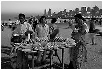Corn stall at twilight, Chowpatty Beach. Mumbai, Maharashtra, India ( black and white)