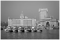 Taj Mahal Palace and Gateway of India. Mumbai, Maharashtra, India (black and white)