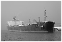 Oil Tanker, Mumbai Harbor. Mumbai, Maharashtra, India (black and white)