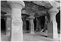 Main Elephanta cave, Elephanta Island. Mumbai, Maharashtra, India (black and white)
