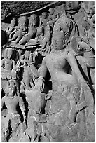 Ardhanarishwar rock-carved sculpture, main Elephanta cave. Mumbai, Maharashtra, India ( black and white)