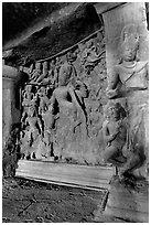 Shiva Shakti rock-carved sculpture, main Elephanta cave. Mumbai, Maharashtra, India ( black and white)