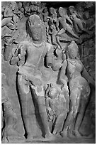 Gangadhara (descent of the Ganges) sculpture, main Elephanta cave. Mumbai, Maharashtra, India ( black and white)