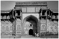 Gate of Jehangiri Mahal, Agra Fort. Agra, Uttar Pradesh, India (black and white)
