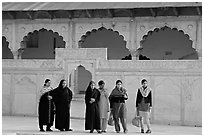 Women in the Khas Mahal, Agra Fort. Agra, Uttar Pradesh, India (black and white)
