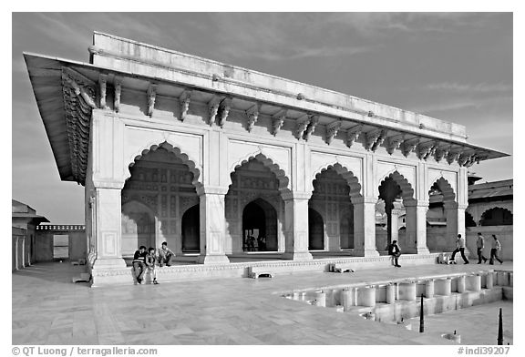 Khas Mahal white marble palace, Agra Fort. Agra, Uttar Pradesh, India (black and white)