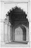 White marble rches, Khas Mahal, Agra Fort. Agra, Uttar Pradesh, India ( black and white)