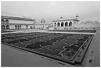 Anguri Bagh garden and Khas Mahal palace, Agra Fort, dusk. Agra, Uttar Pradesh, India (black and white)