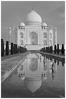 Taj Mahal and reflecting pool, morning. Agra, Uttar Pradesh, India (black and white)