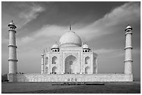 Mausoleum and decorative minarets, Taj Mahal. Agra, Uttar Pradesh, India ( black and white)