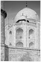 Base, dome, and minaret, Taj Mahal. Agra, Uttar Pradesh, India (black and white)