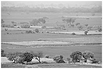 Fields in countryside. Fatehpur Sikri, Uttar Pradesh, India (black and white)