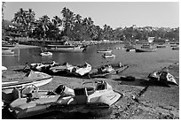 Jetboats, Dona Paula harbor. Goa, India (black and white)