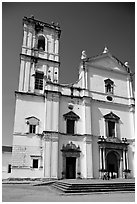 Se Cathedral facade, morning, Old Goa. Goa, India ( black and white)