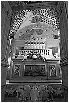 Three-tiered marble tomb of St Francis, Basilica of Bom Jesus, Old Goa. Goa, India ( black and white)