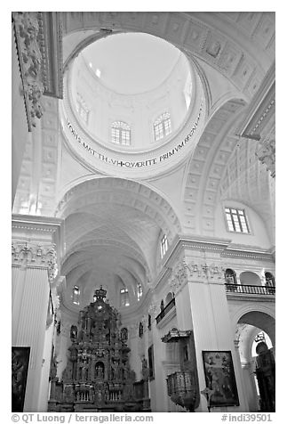 Inside dome of Church of St Cajetan, Old Goa. Goa, India (black and white)