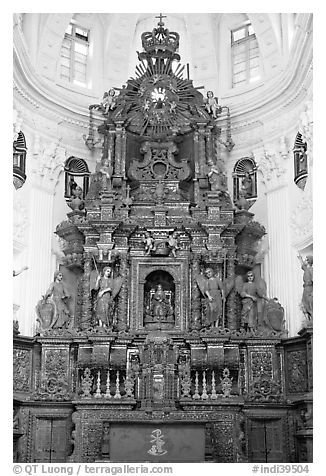 Altar, Church of St Cajetan, Old Goa. Goa, India (black and white)