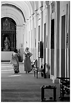 Woman and nun in Convent of St Monica , Old Goa. Goa, India (black and white)