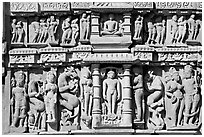 Sculptures, Parsvanatha temple, Eastern Group. Khajuraho, Madhya Pradesh, India ( black and white)