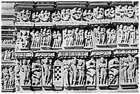 Carvings, Parsvanatha temple, Eastern Group. Khajuraho, Madhya Pradesh, India ( black and white)