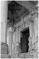 Entrance porch (ardhamandapa), Parsvanatha temple, Eastern Group. Khajuraho, Madhya Pradesh, India (black and white)