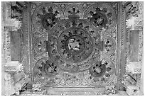 Ceiling decor of temple entrance, Parsvanatha, Eastern Group. Khajuraho, Madhya Pradesh, India ( black and white)