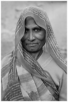 Elderly woman with head scarf. Khajuraho, Madhya Pradesh, India ( black and white)