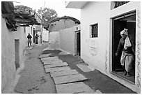 Alley in village. Khajuraho, Madhya Pradesh, India ( black and white)
