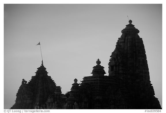 Temple silhouette, Western Group, sunset. Khajuraho, Madhya Pradesh, India