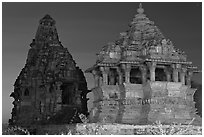 Temples at dusk, Western Group. Khajuraho, Madhya Pradesh, India ( black and white)