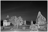 Temples of the Western Group at night. Khajuraho, Madhya Pradesh, India ( black and white)