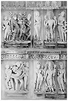 Apsaras and Mithunas, Lakshmana temple. Khajuraho, Madhya Pradesh, India ( black and white)