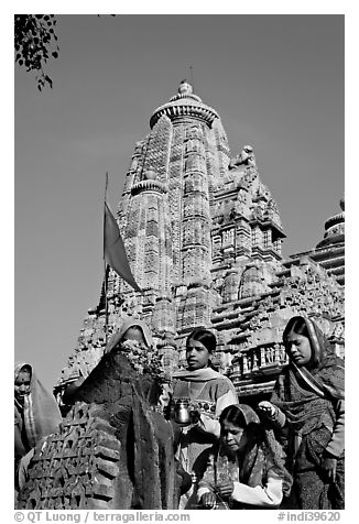 Morning Puja in front of Lakshmana temple. Khajuraho, Madhya Pradesh, India