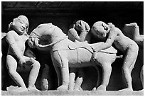 Sculptures with shocking sexual activity, Lakshmana temple. Khajuraho, Madhya Pradesh, India ( black and white)