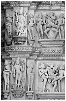 Apsaras and mithunas, Kadariya-Mahadeva temple. Khajuraho, Madhya Pradesh, India ( black and white)