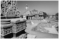 Mahadeva and Devi Jagadamba temples seen from Kadariya-Mahadev. Khajuraho, Madhya Pradesh, India ( black and white)