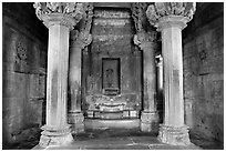 Columns and inner sanctum (garbhagriha) of Lakshmana temple. Khajuraho, Madhya Pradesh, India ( black and white)
