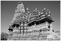 Kadariya-Mahadeva temple seen from the side. Khajuraho, Madhya Pradesh, India ( black and white)
