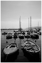 Small boats in harbor, La Spezia. Liguria, Italy (black and white)