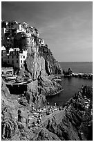 Sunbathers in Manarola. Cinque Terre, Liguria, Italy ( black and white)