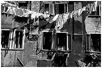 Hanging Laundry and walls, Castello. Venice, Veneto, Italy (black and white)