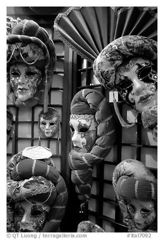 Carnival masks. Venice, Veneto, Italy (black and white)