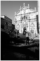 Gondola and church. Venice, Veneto, Italy (black and white)